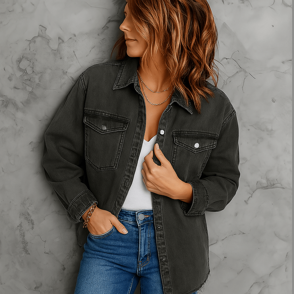 Jaqueta Jeans Feminina Preta Iranda